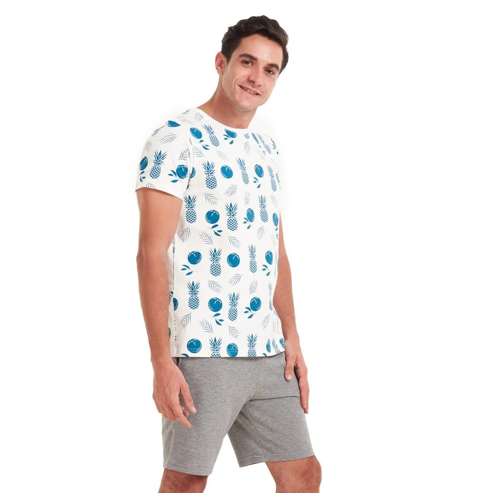 Men summer pajama set Pineapple T-shirt  Dark grey shorts