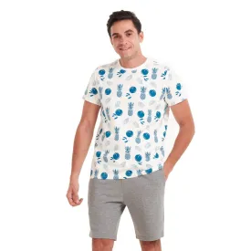 Men summer pajama set Pineapple T-shirt  Dark grey shorts