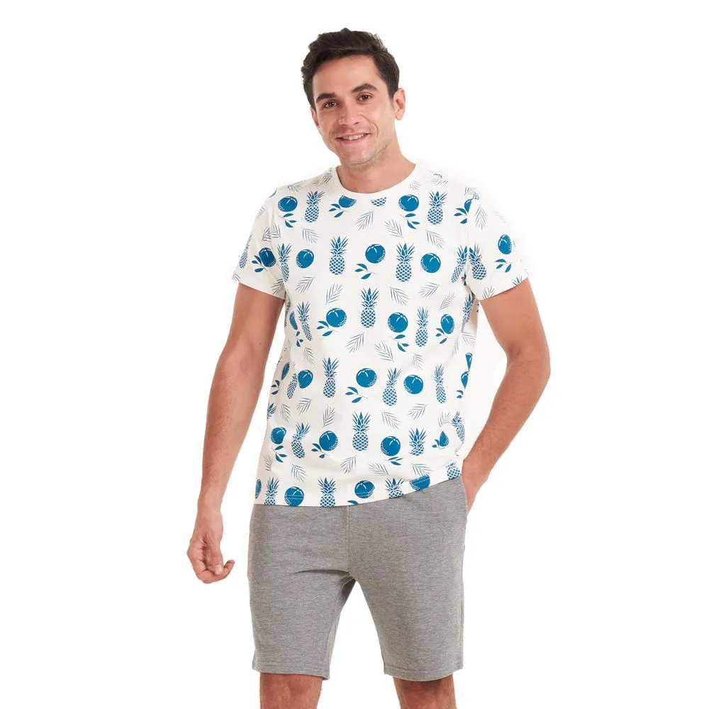 Men summer pajama set Pineapple T-shirt  Dark grey shorts