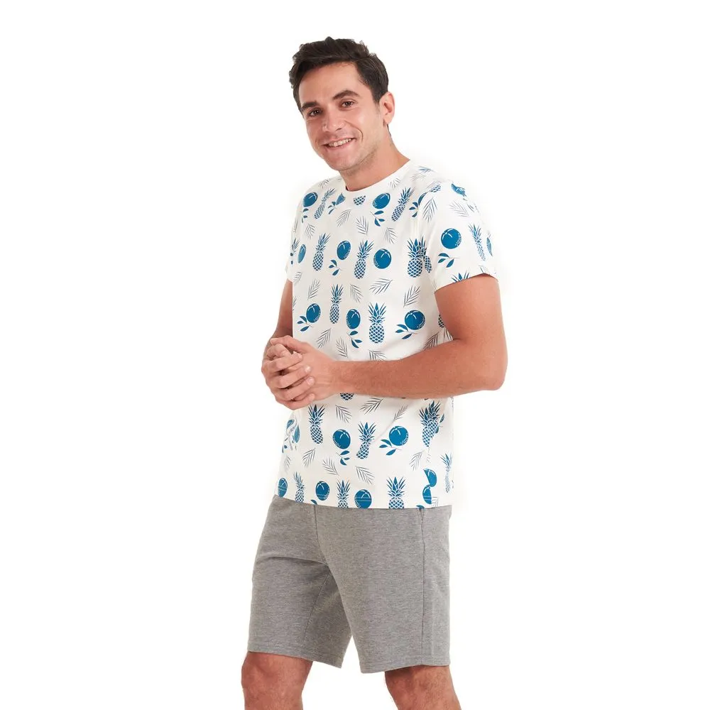 Men summer pajama set Pineapple T-shirt  Dark grey shorts