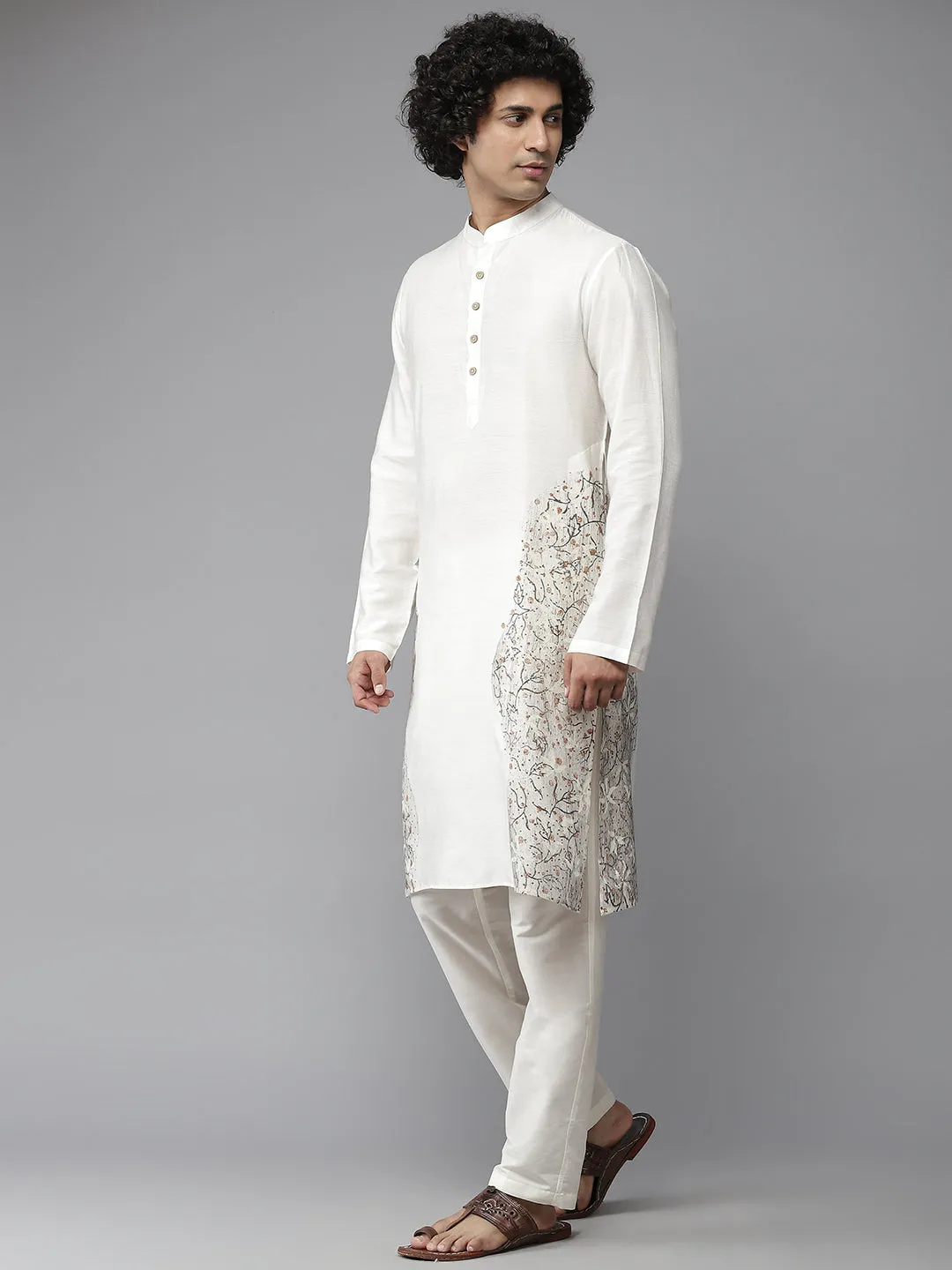 Men White Cotton Slik Straight Kurta