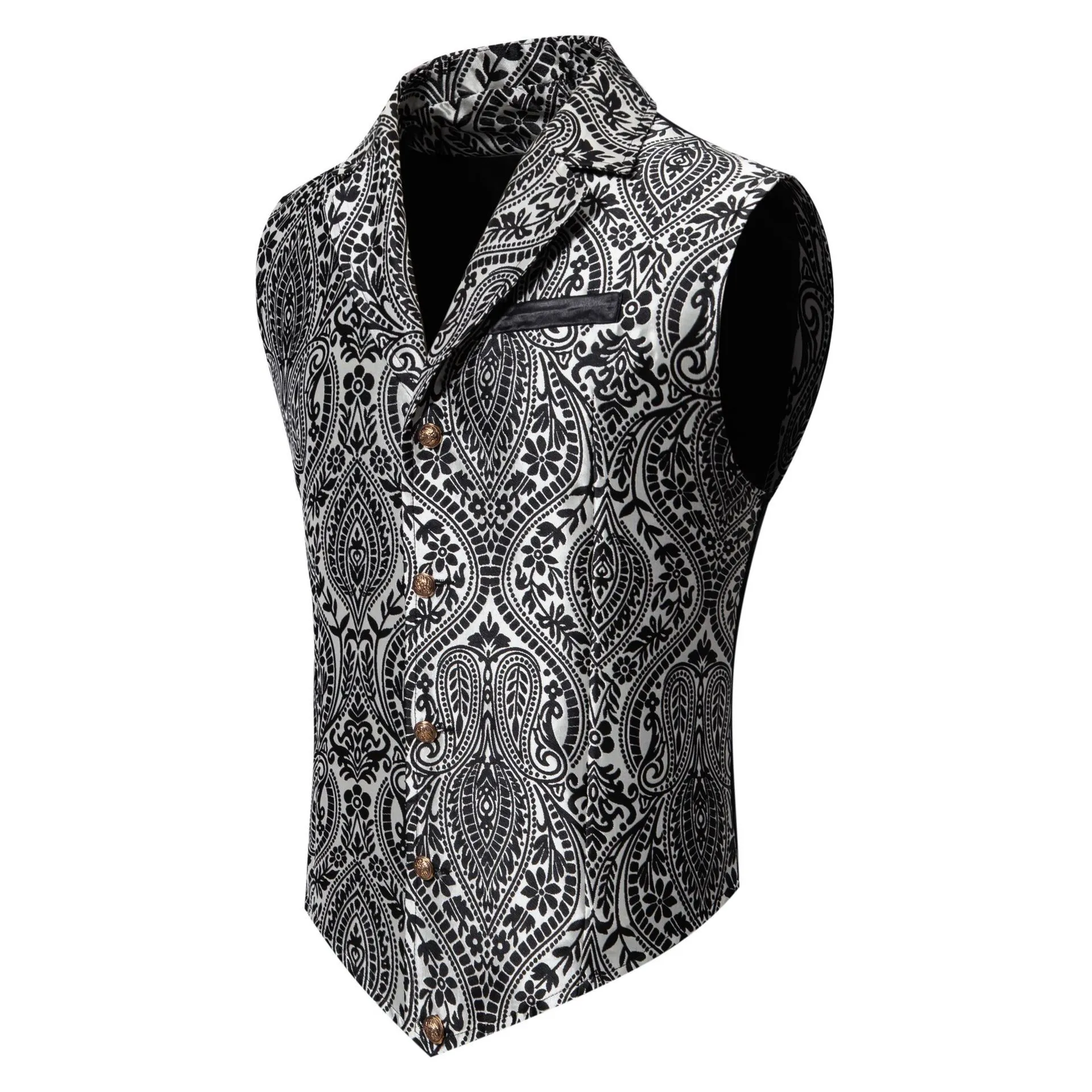 Men's Casual Polo Collar Single-breasted Jacquard Tuxedos Suit Vest