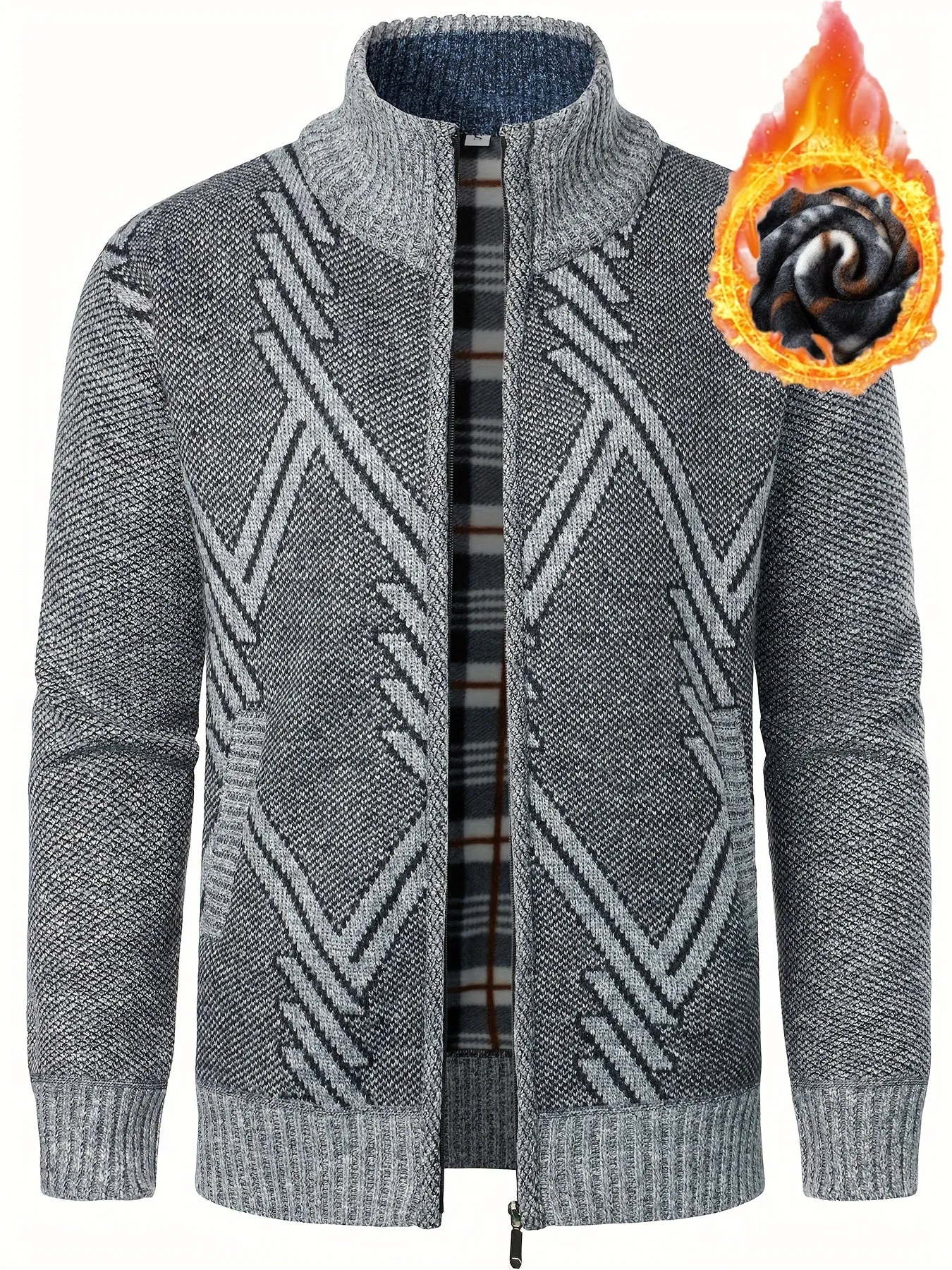 Men's Full Zip Up Casual Cardigan, Thermal Regular Fit Knit Sweater