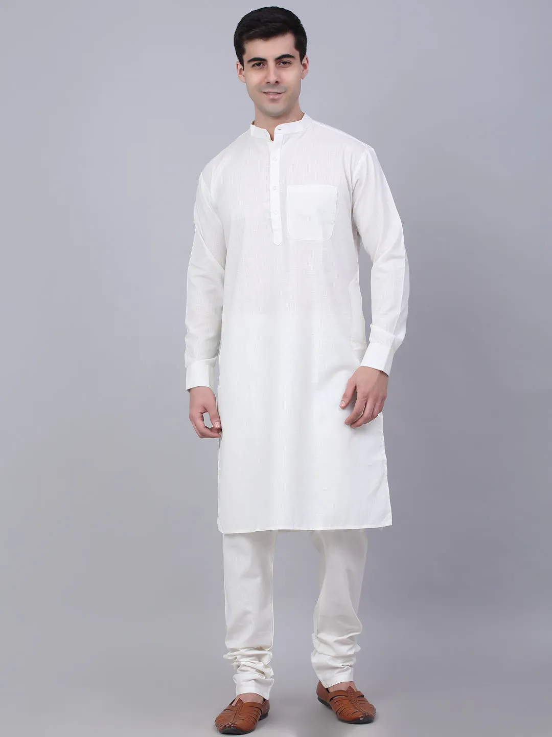 Men'S Solid Kurta Pyjama With Nehru Jacket