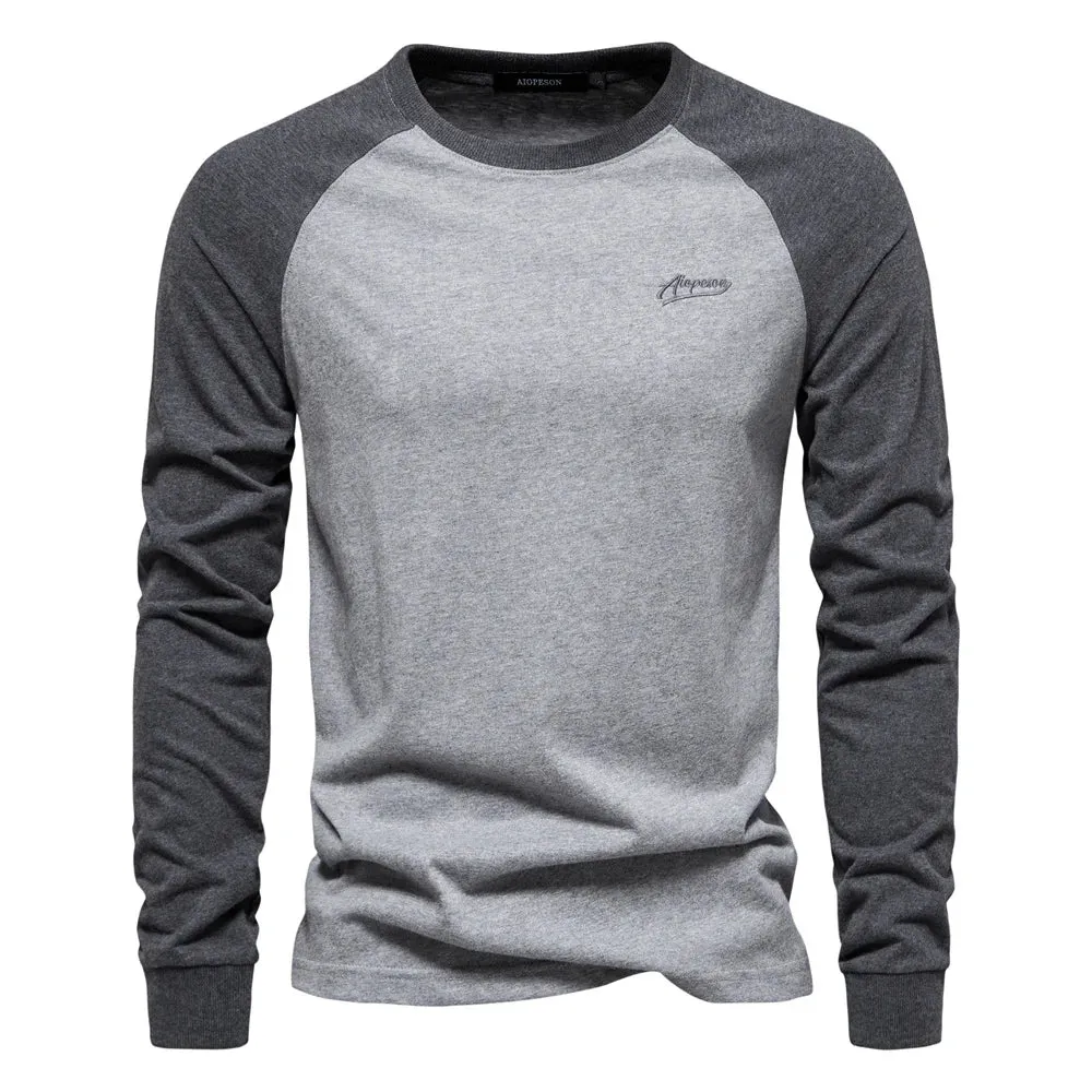 Men's T-shirts 100% Cotton Long Sleeve O-neck Pactwork Casual T shirts for Men Spring Designer Tees Men Clothing