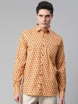 Millennial Men Mustard & Pink Cotton  Full Sleeve  Shirt For Men-Mmf0289