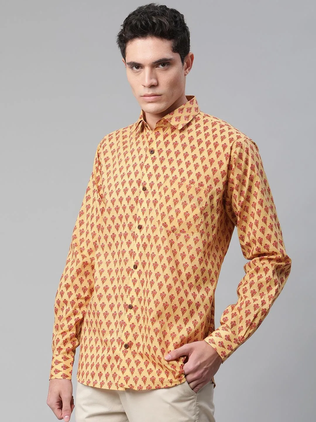 Millennial Men Mustard & Pink Cotton  Full Sleeve  Shirt For Men-Mmf0289