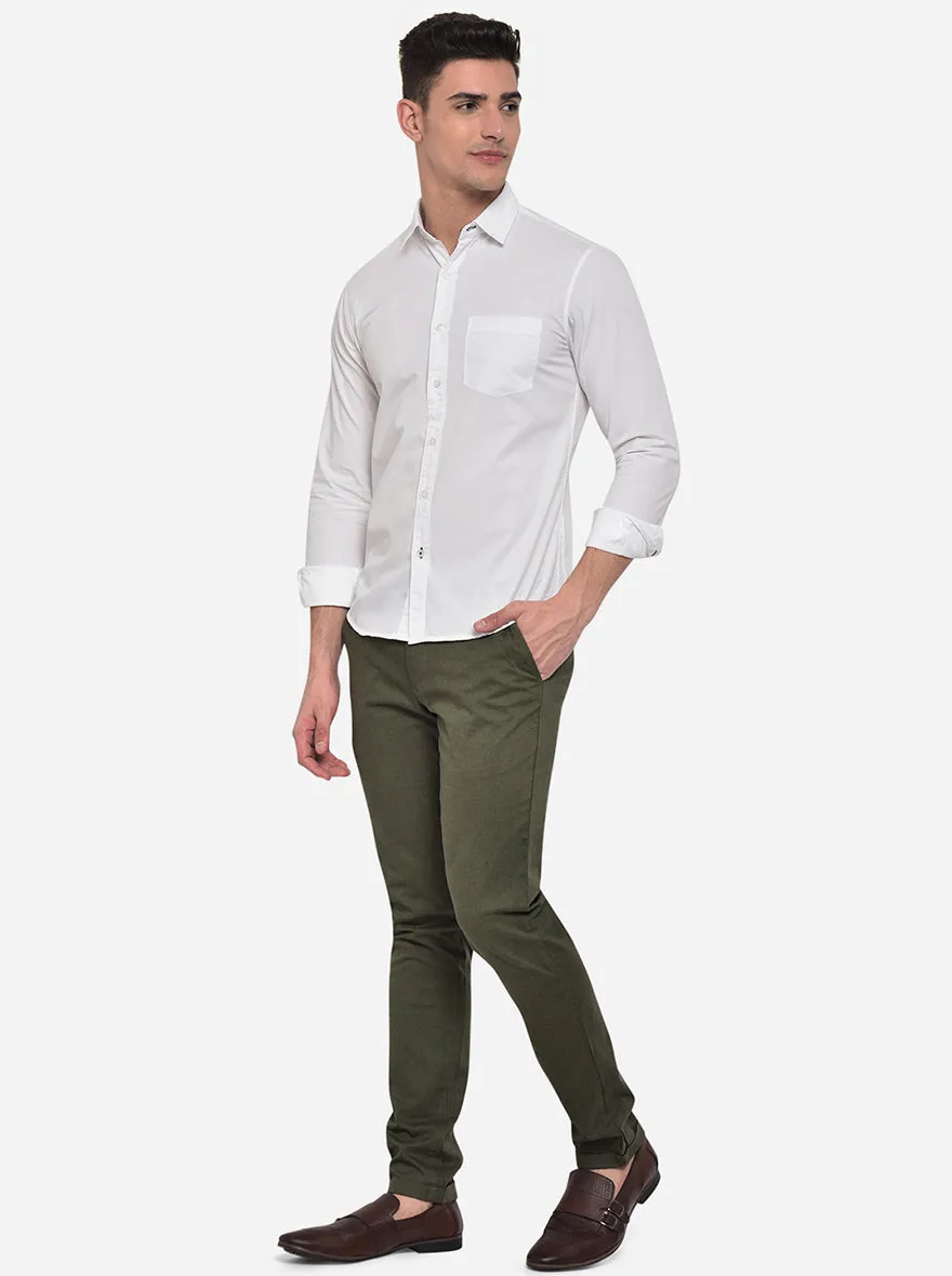 Olive Solid Neo Fit Casual Trouser | Greenfibre