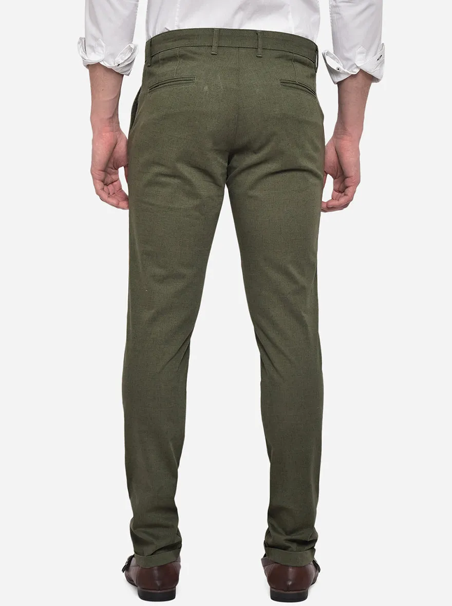 Olive Solid Neo Fit Casual Trouser | Greenfibre