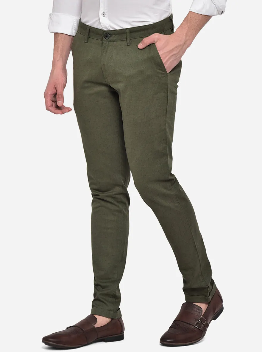 Olive Solid Neo Fit Casual Trouser | Greenfibre