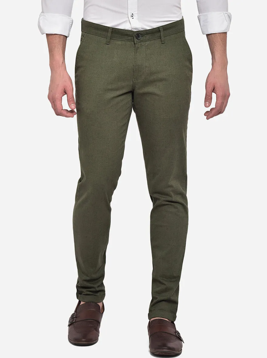 Olive Solid Neo Fit Casual Trouser | Greenfibre