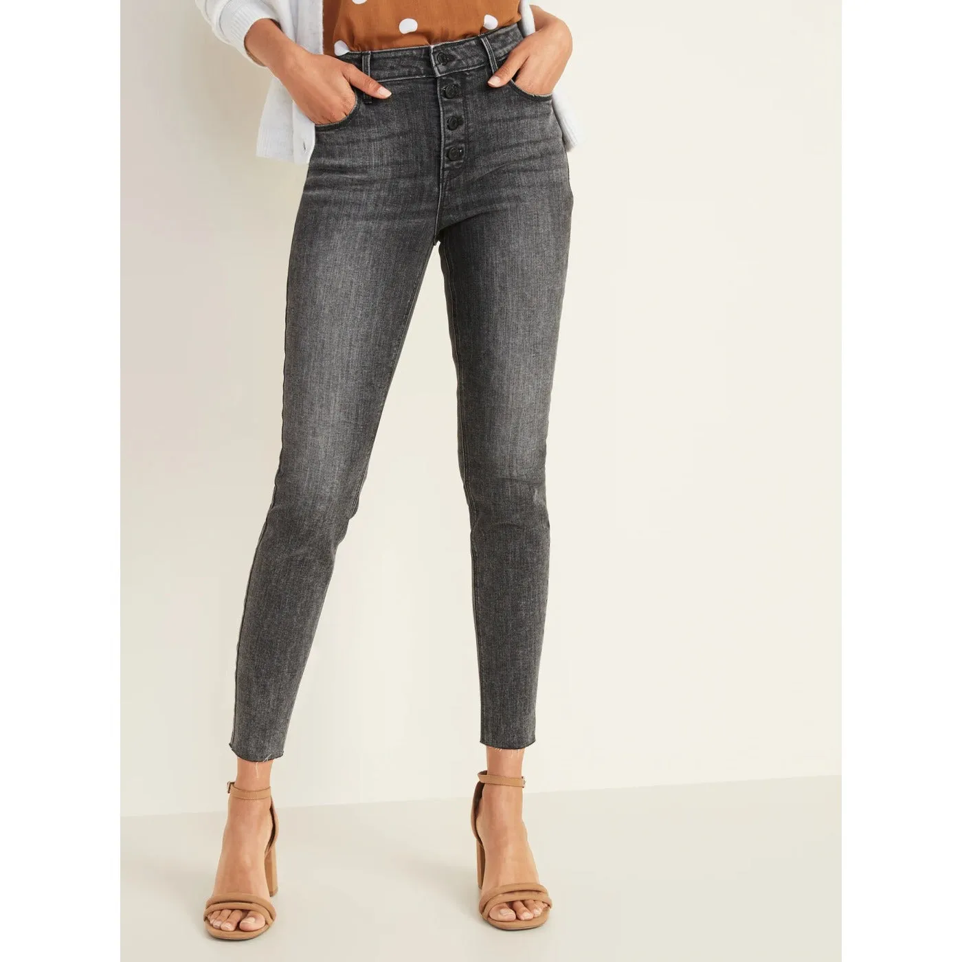 ON High Waist Charcoal Button Fly Jeans