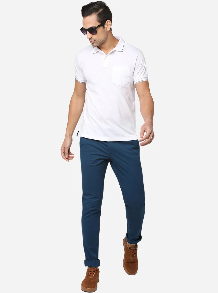 Peacock Blue Solid Slim Fit Casual Trouser | JadeBlue