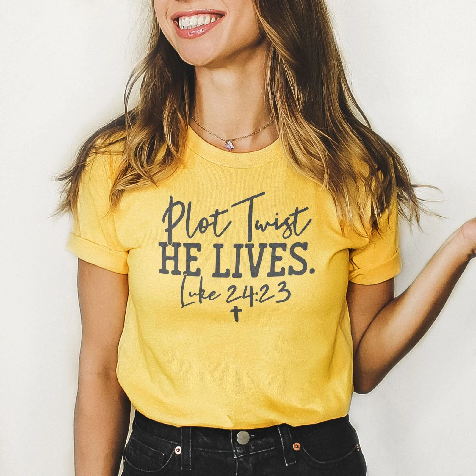 Plot Twist He Lives - Luke 24:23 Tee Shirts For Women - Christian Easter T Shirts