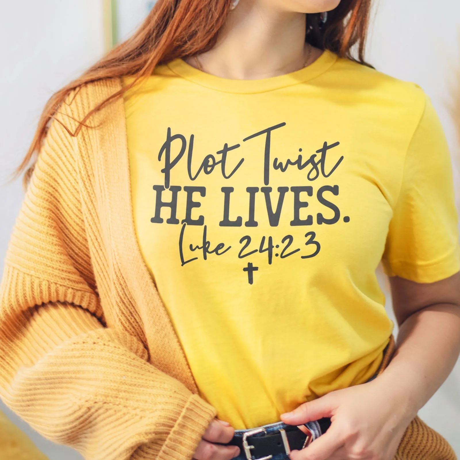 Plot Twist He Lives - Luke 24:23 Tee Shirts For Women - Christian Easter T Shirts