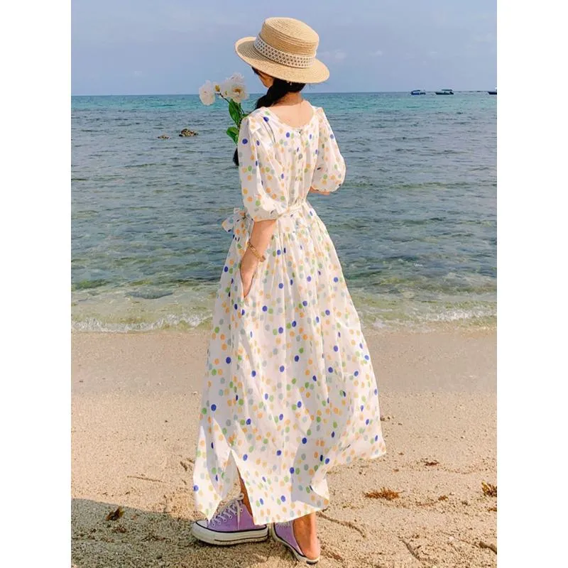 Polka Dot Chic Vacation Niche French Style Anti-Aging Dress