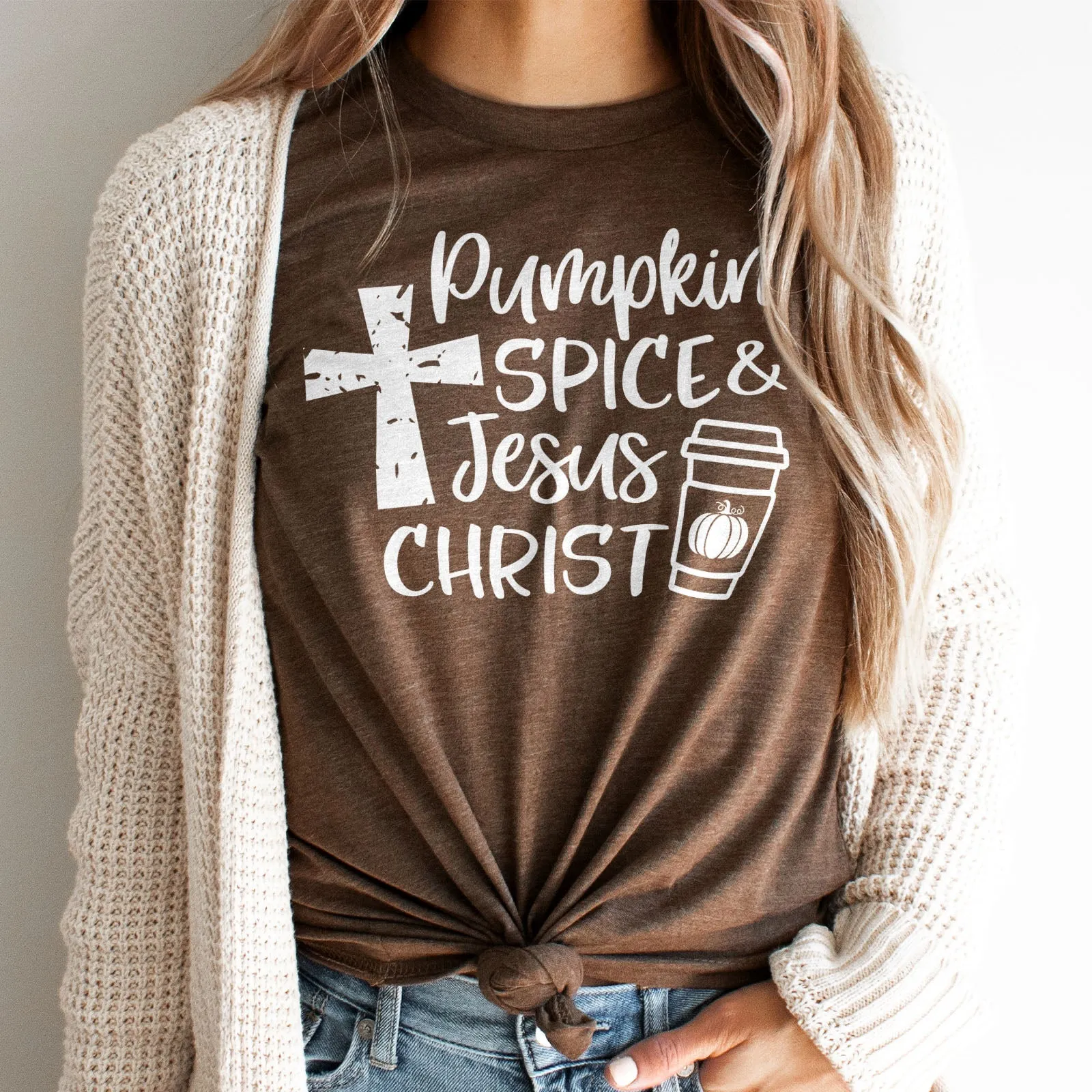 Pumpkin Spice & Jesus Christ Tee Shirts For Women - Christian Shirts for Women - Religious Tee Shirts