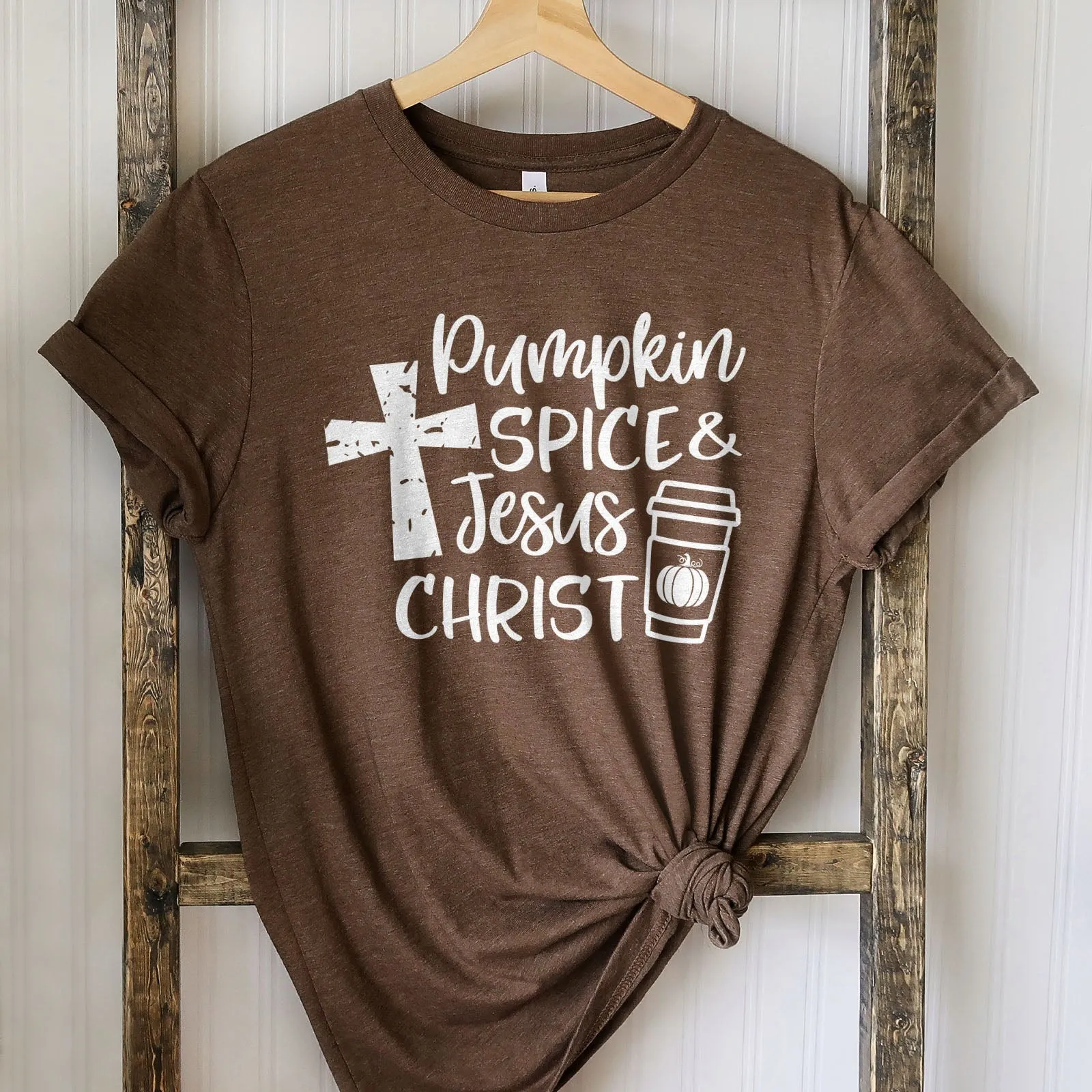 Pumpkin Spice & Jesus Christ Tee Shirts For Women - Christian Shirts for Women - Religious Tee Shirts