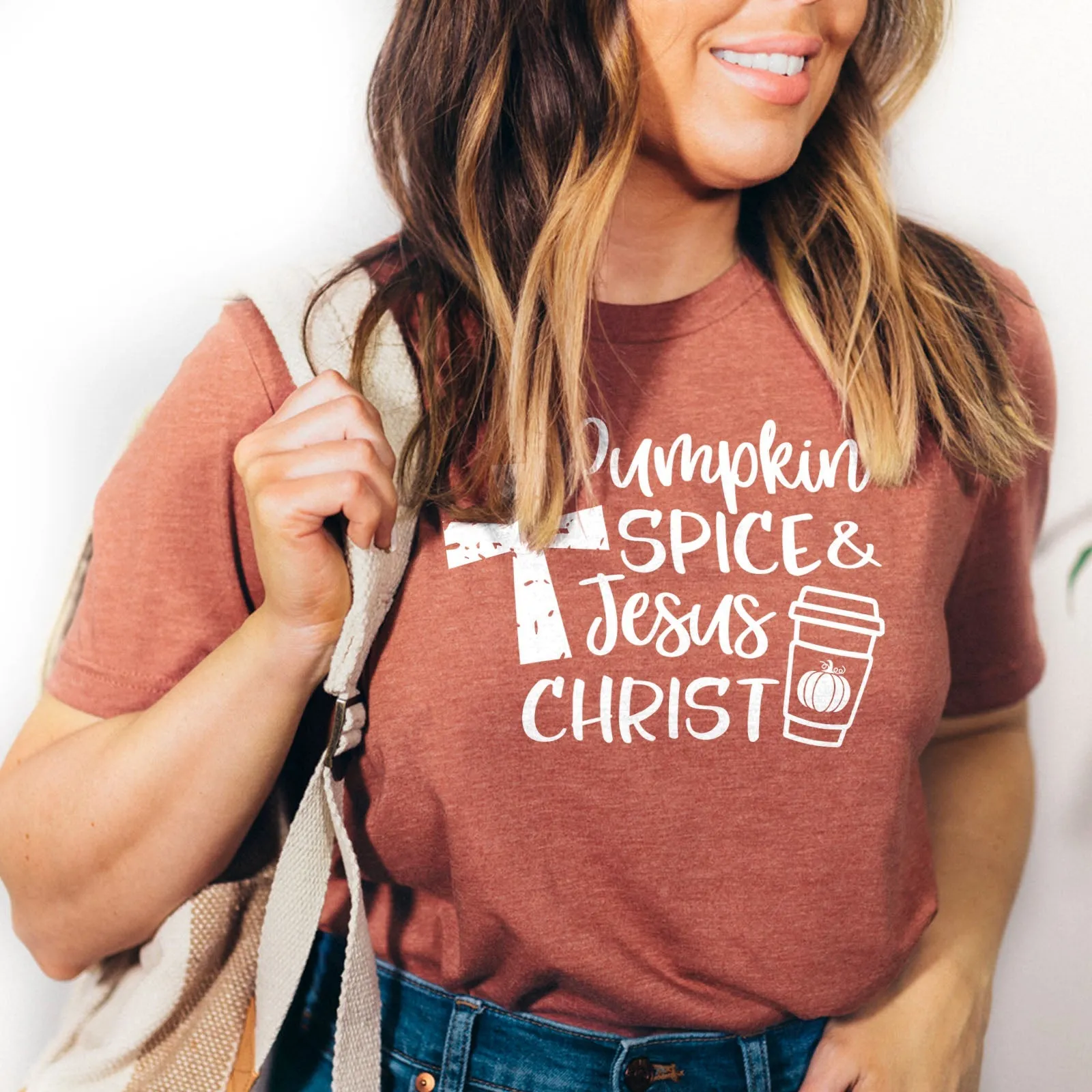 Pumpkin Spice & Jesus Christ Tee Shirts For Women - Christian Shirts for Women - Religious Tee Shirts