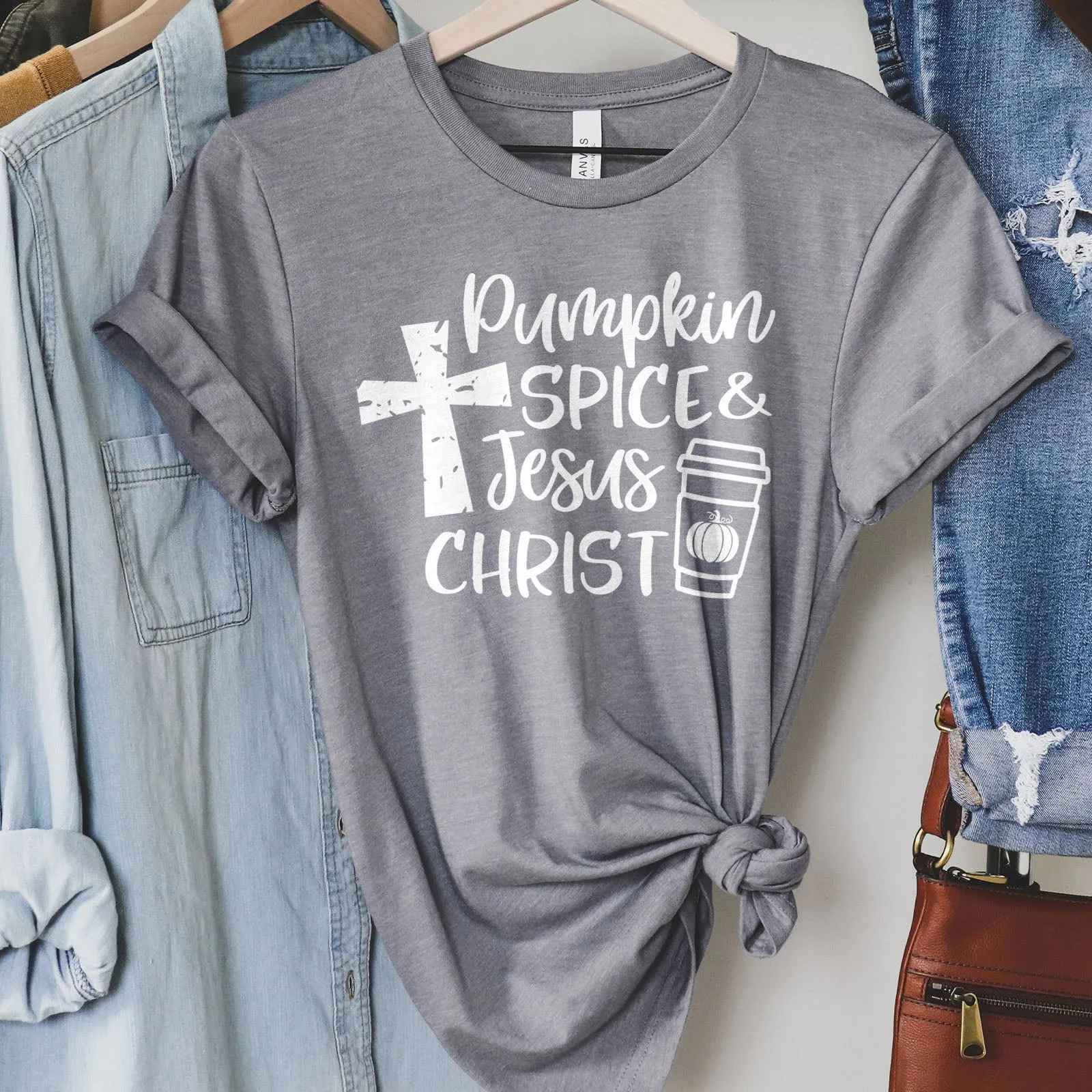 Pumpkin Spice & Jesus Christ Tee Shirts For Women - Christian Shirts for Women - Religious Tee Shirts