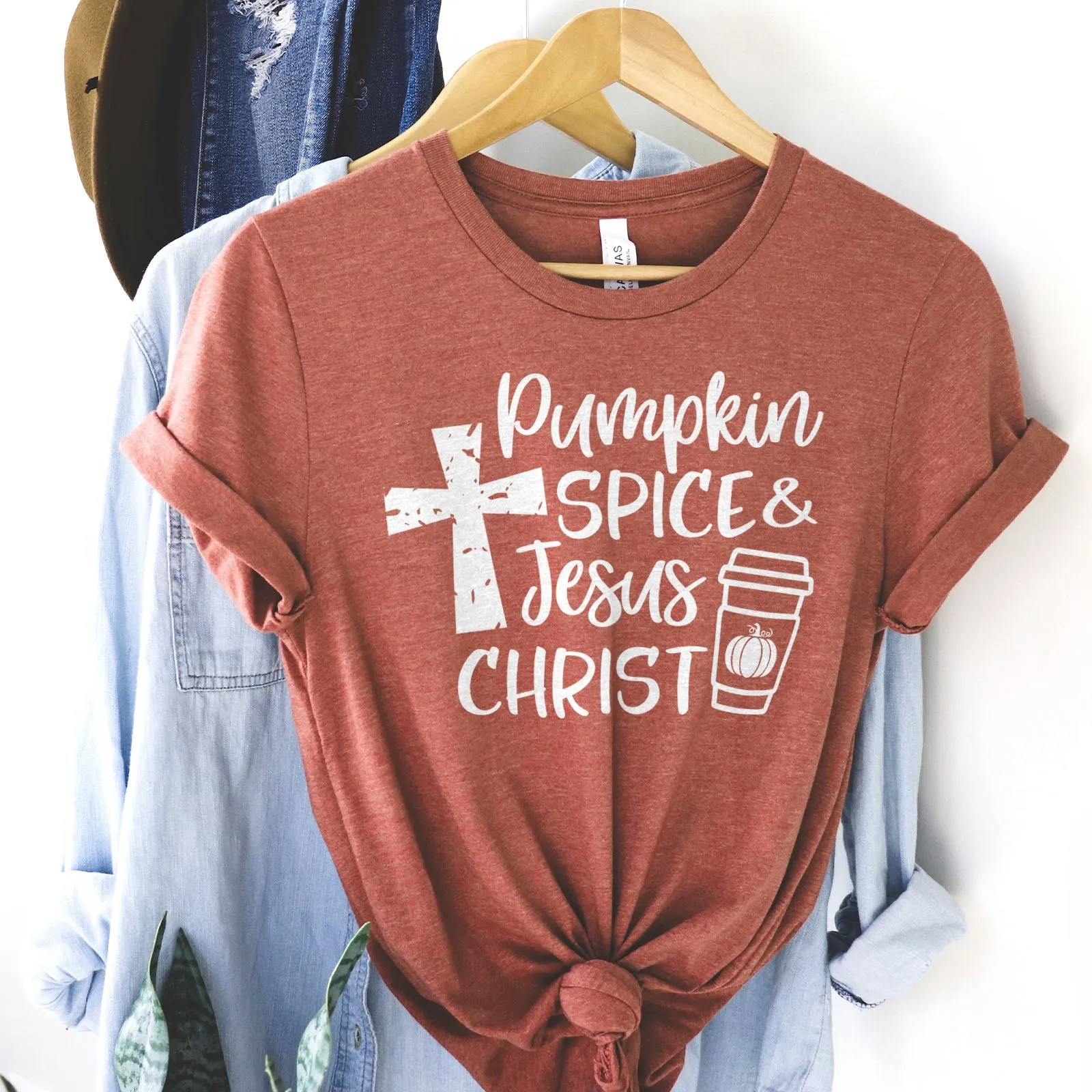 Pumpkin Spice & Jesus Christ Tee Shirts For Women - Christian Shirts for Women - Religious Tee Shirts