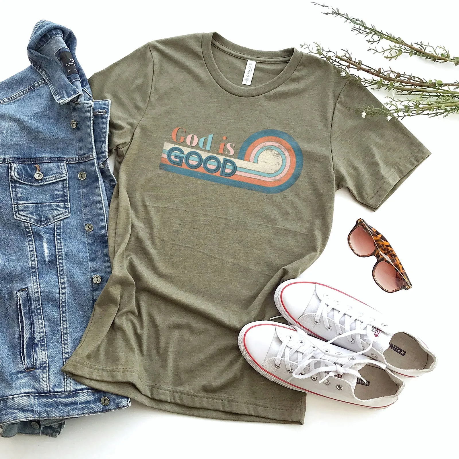 Retro God is Good Tee Shirts For Women - Christian Shirts for Women - Religious Tee Shirts