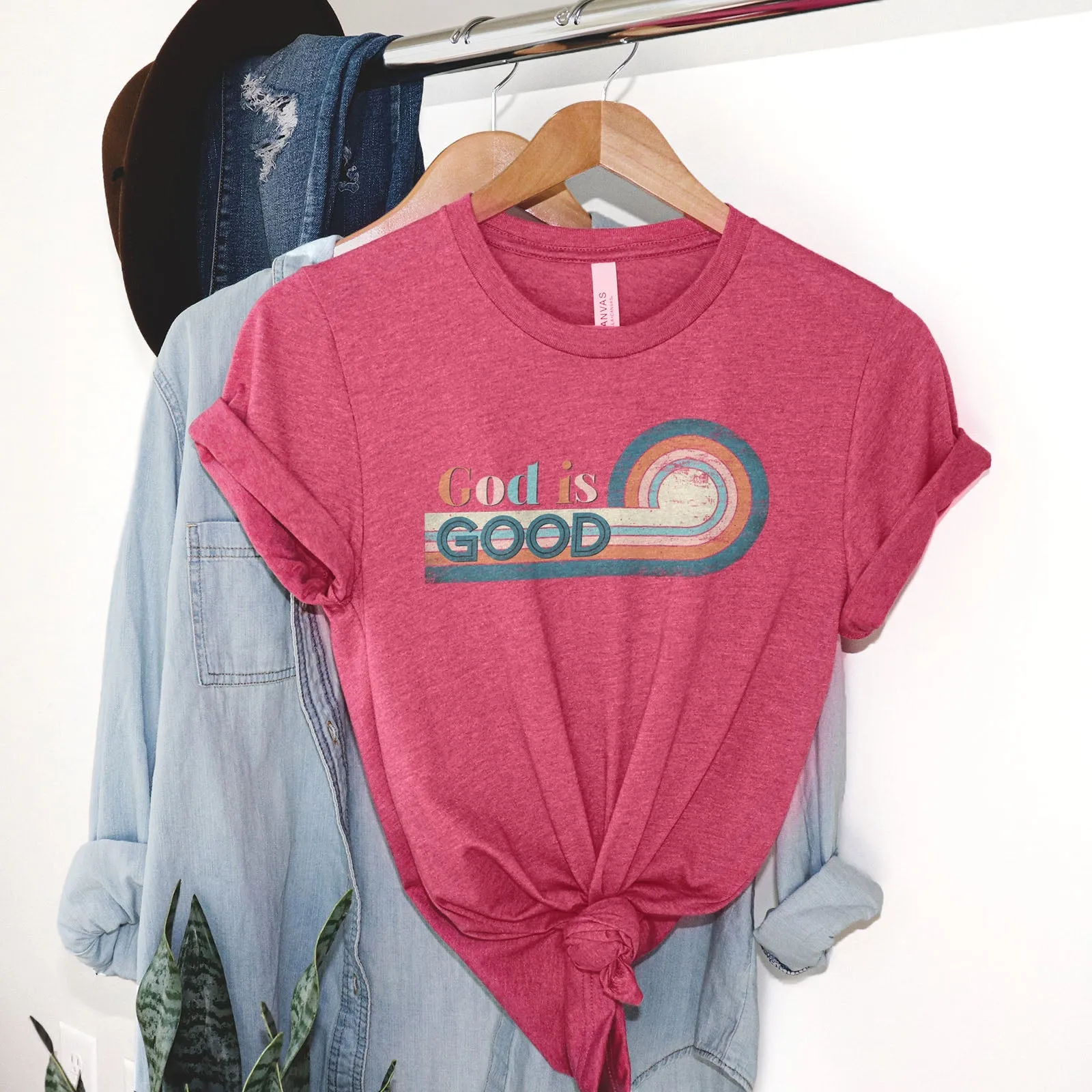 Retro God is Good Tee Shirts For Women - Christian Shirts for Women - Religious Tee Shirts