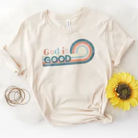 Retro God is Good Tee Shirts For Women - Christian Shirts for Women - Religious Tee Shirts