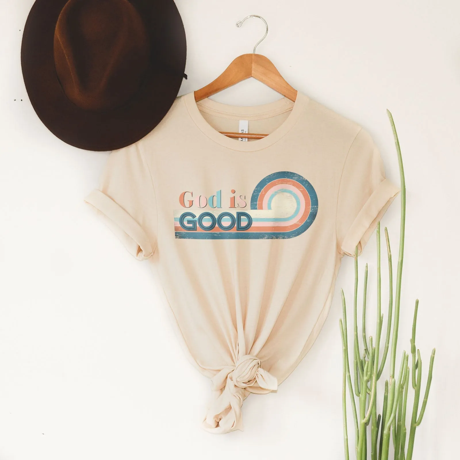 Retro God is Good Tee Shirts For Women - Christian Shirts for Women - Religious Tee Shirts