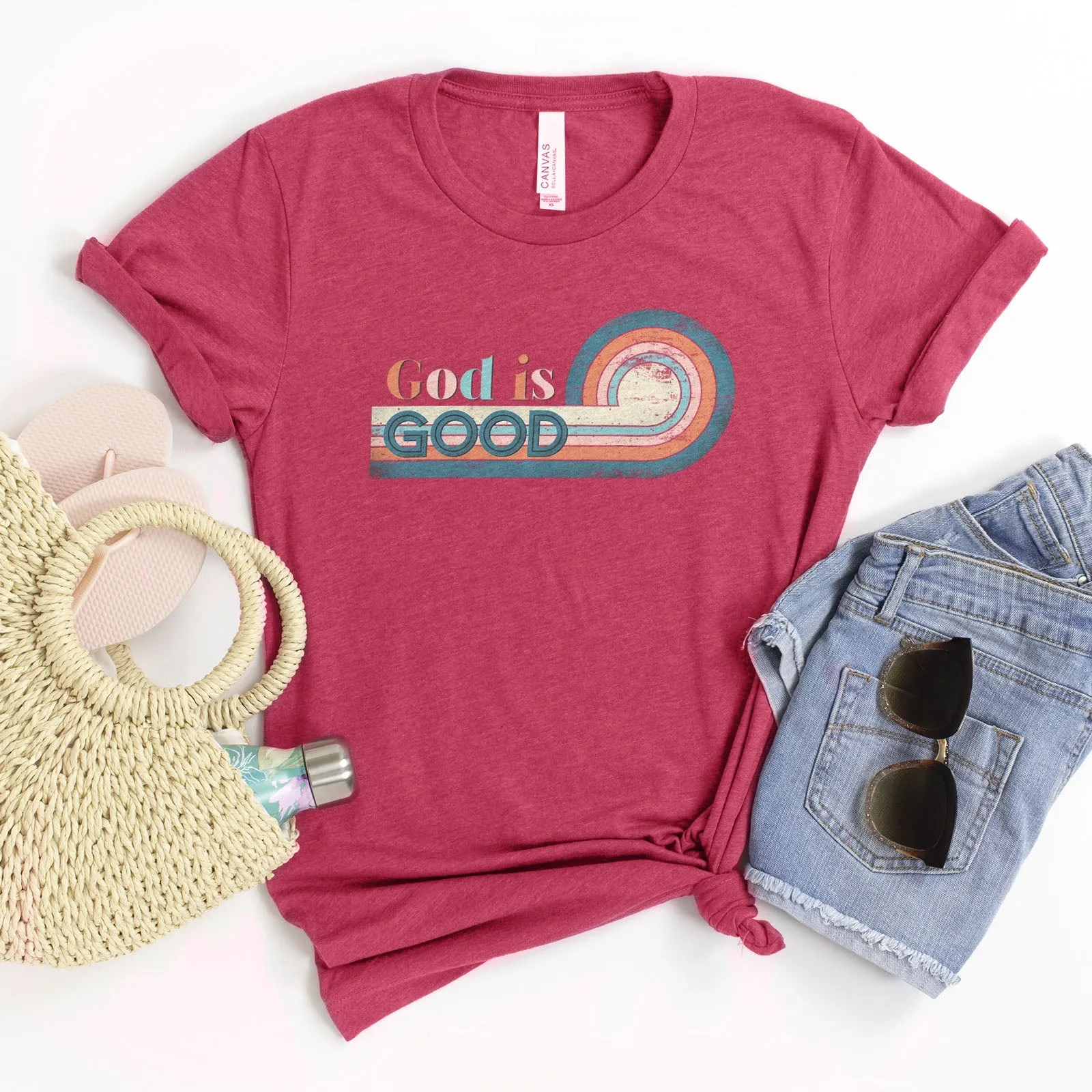 Retro God is Good Tee Shirts For Women - Christian Shirts for Women - Religious Tee Shirts