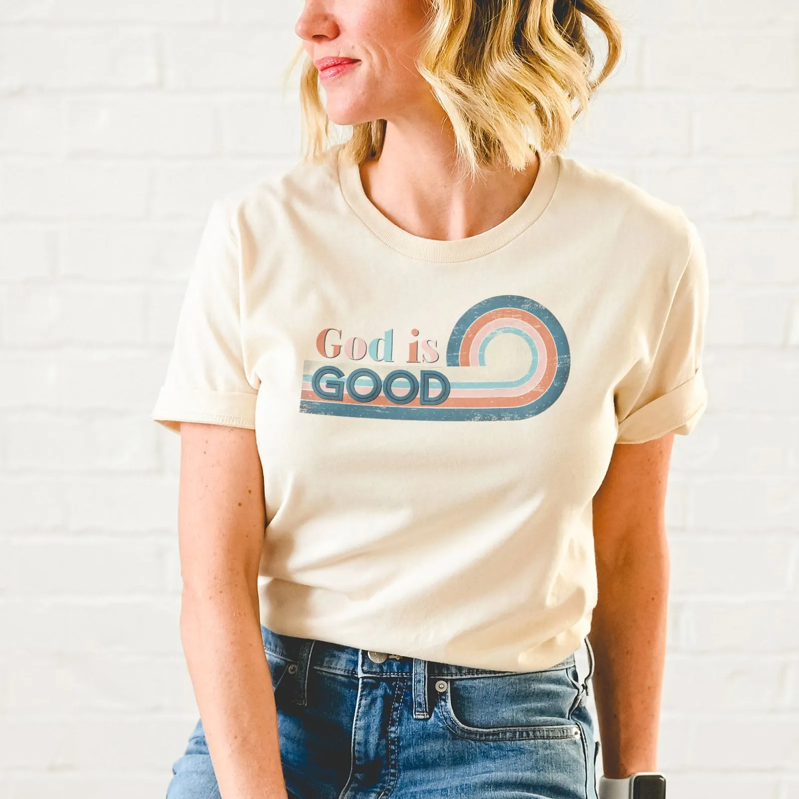 Retro God is Good Tee Shirts For Women - Christian Shirts for Women - Religious Tee Shirts