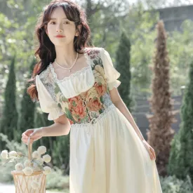 Retro Slimming Floral Print Fairy French Style Dress