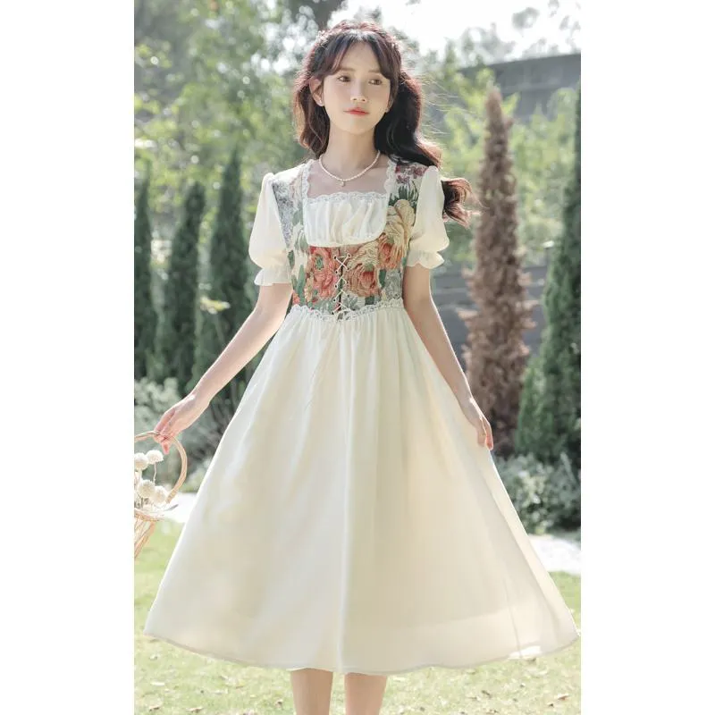 Retro Slimming Floral Print Fairy French Style Dress