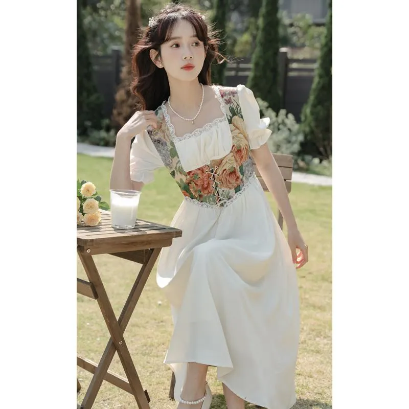 Retro Slimming Floral Print Fairy French Style Dress