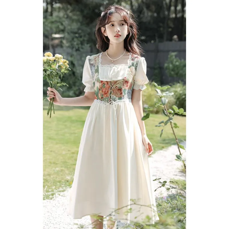 Retro Slimming Floral Print Fairy French Style Dress