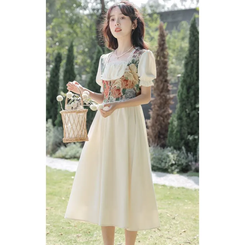 Retro Slimming Floral Print Fairy French Style Dress