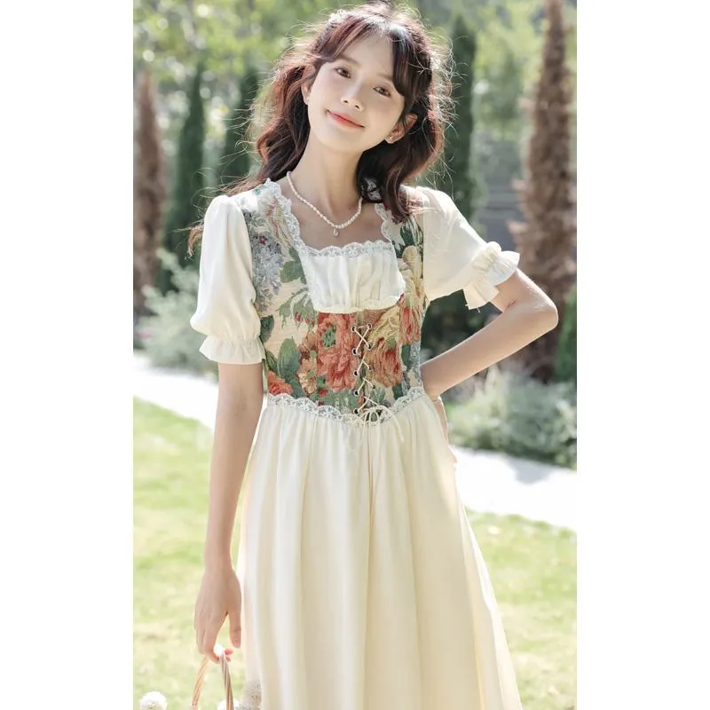 Retro Slimming Floral Print Fairy French Style Dress