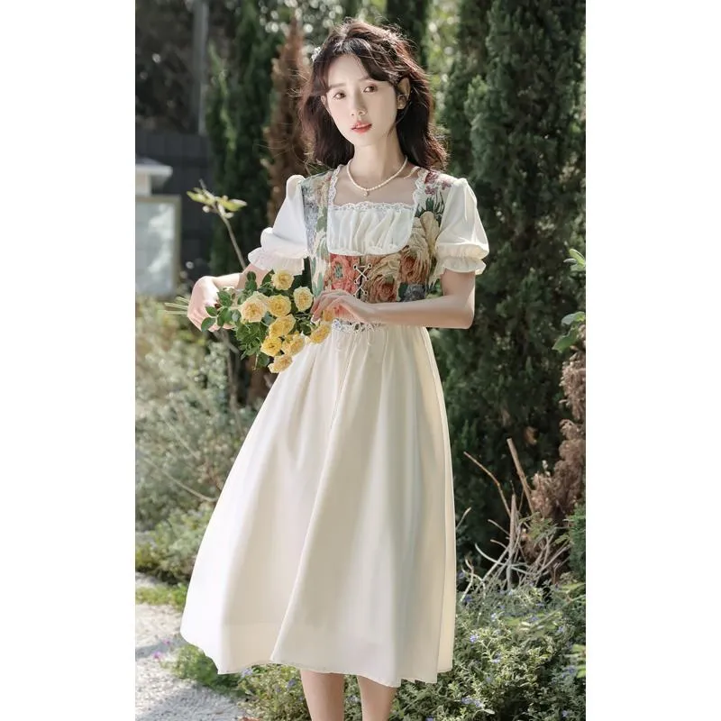 Retro Slimming Floral Print Fairy French Style Dress