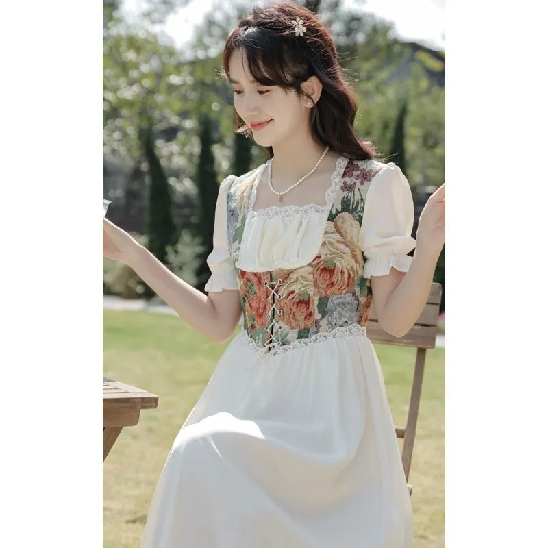 Retro Slimming Floral Print Fairy French Style Dress