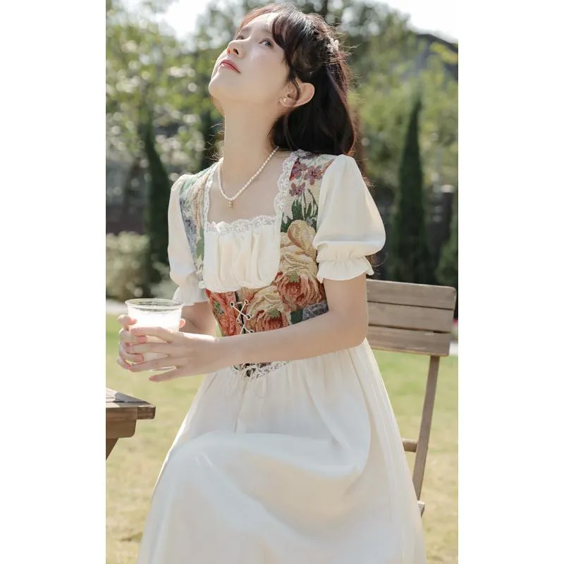 Retro Slimming Floral Print Fairy French Style Dress