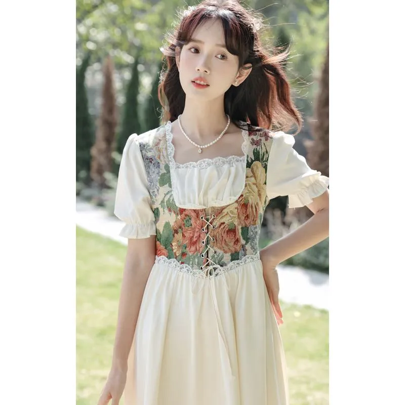 Retro Slimming Floral Print Fairy French Style Dress