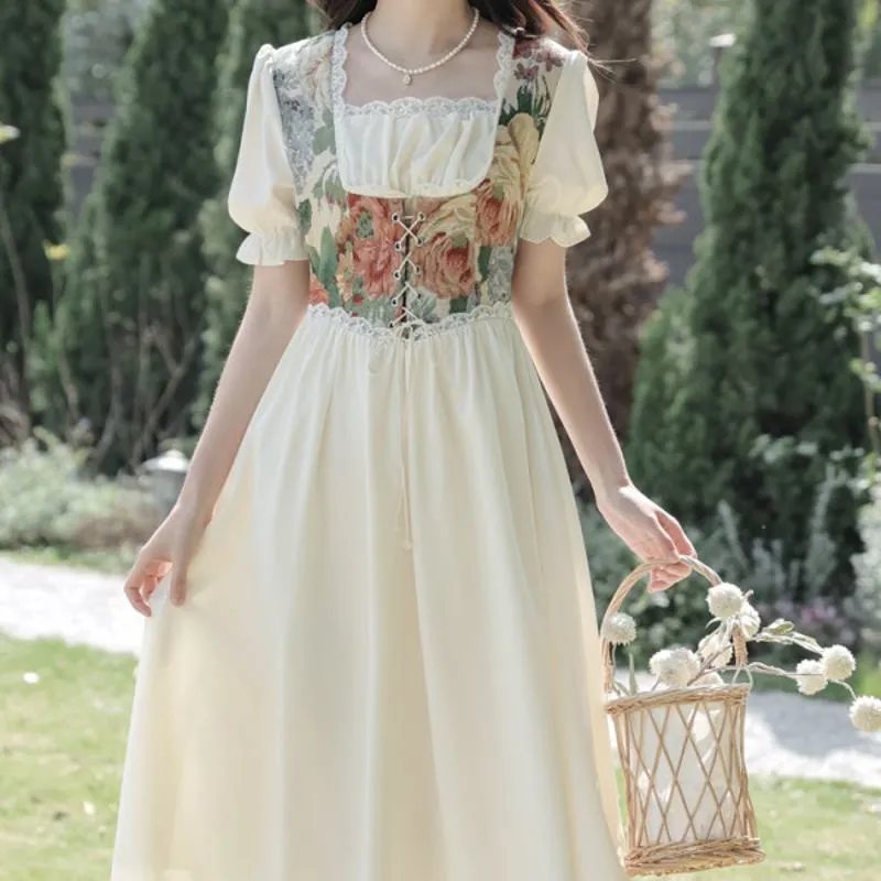 Retro Slimming Floral Print Fairy French Style Dress