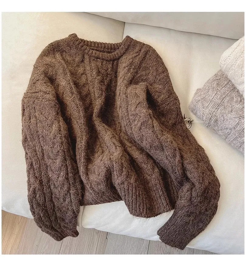 Round neck sweater for women soft knitted top trendy     S4863