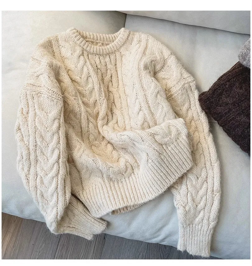 Round neck sweater for women soft knitted top trendy     S4863