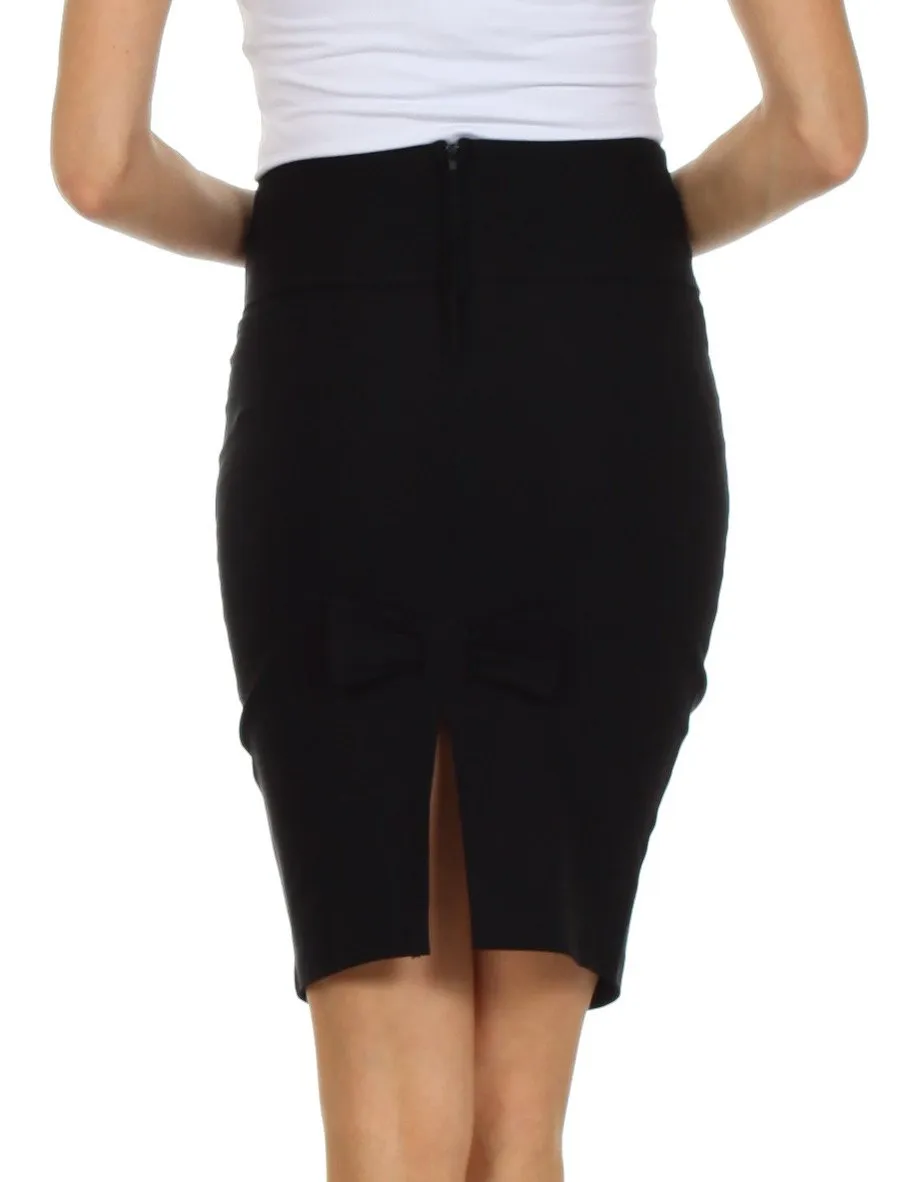 Sakkas High Waist Stretch Pencil Skirt with Rear Bow Accent