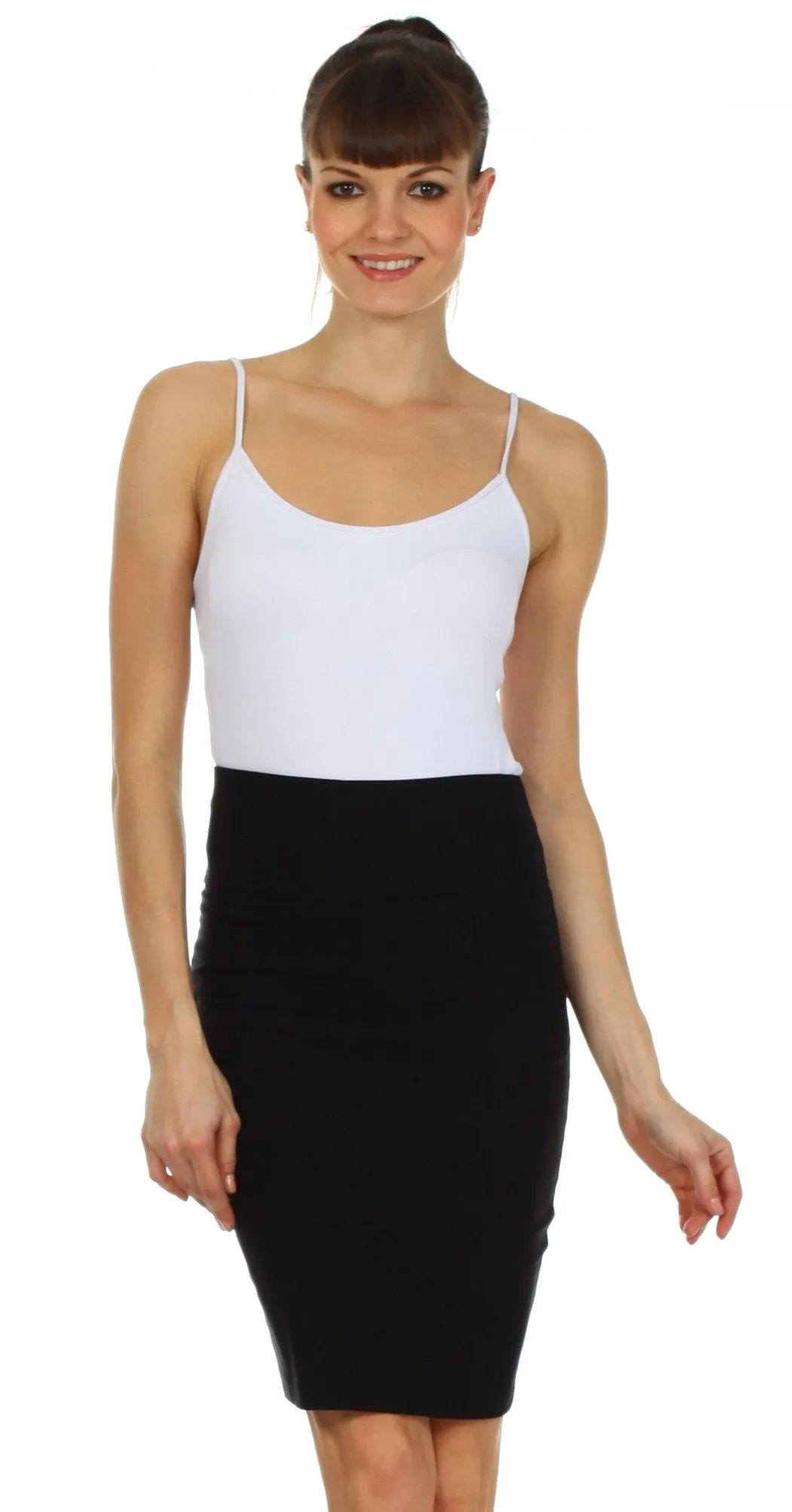 Sakkas High Waist Stretch Pencil Skirt with Rear Bow Accent