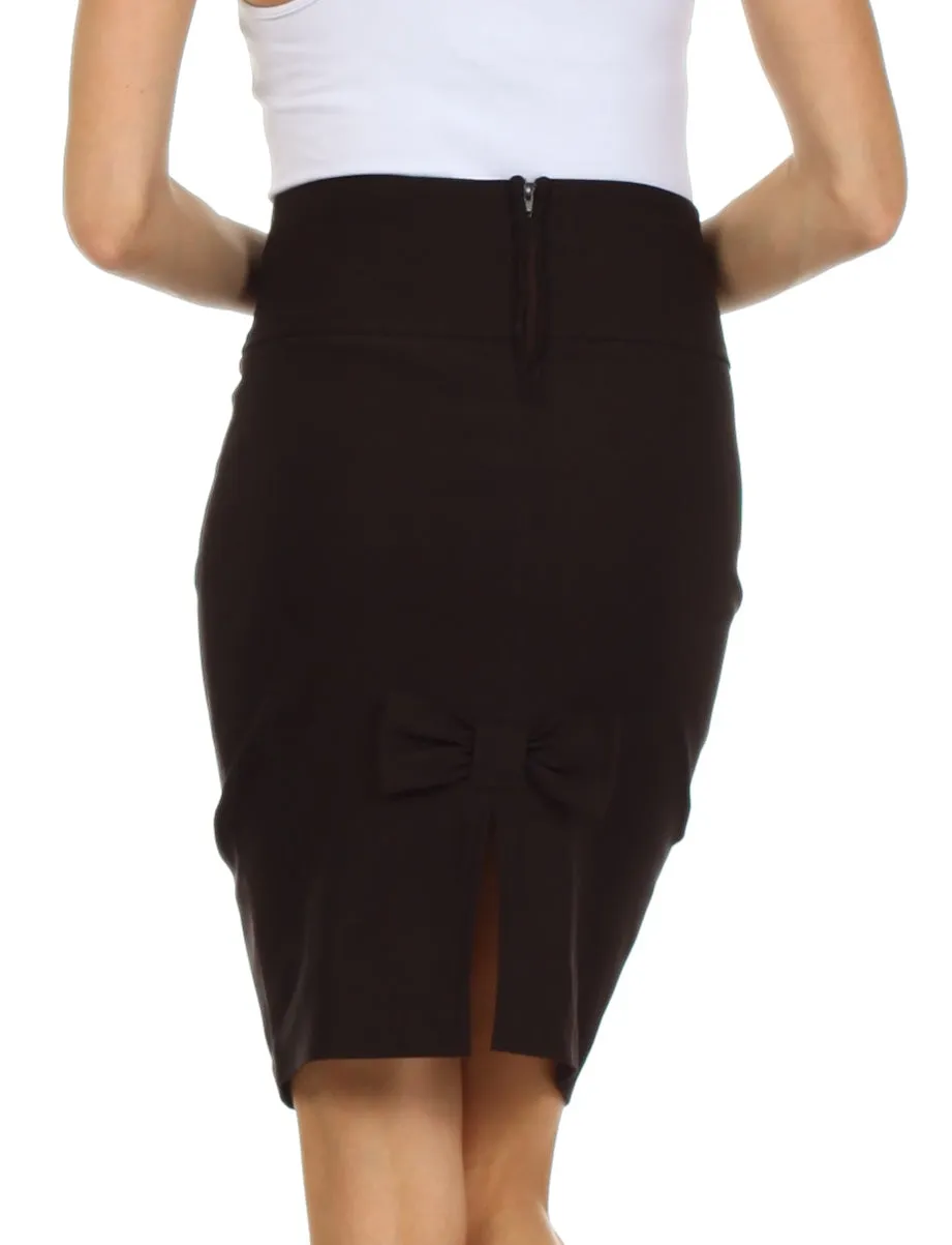 Sakkas High Waist Stretch Pencil Skirt with Rear Bow Accent