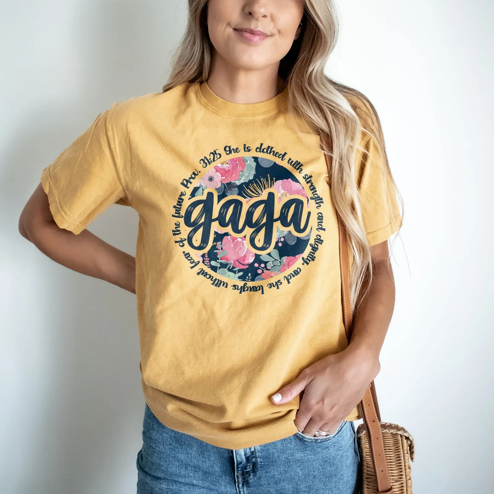 She is Clothed With Strength Gaga Tee Shirts For Women - Christian Shirts for Women - Religious Tee Shirts