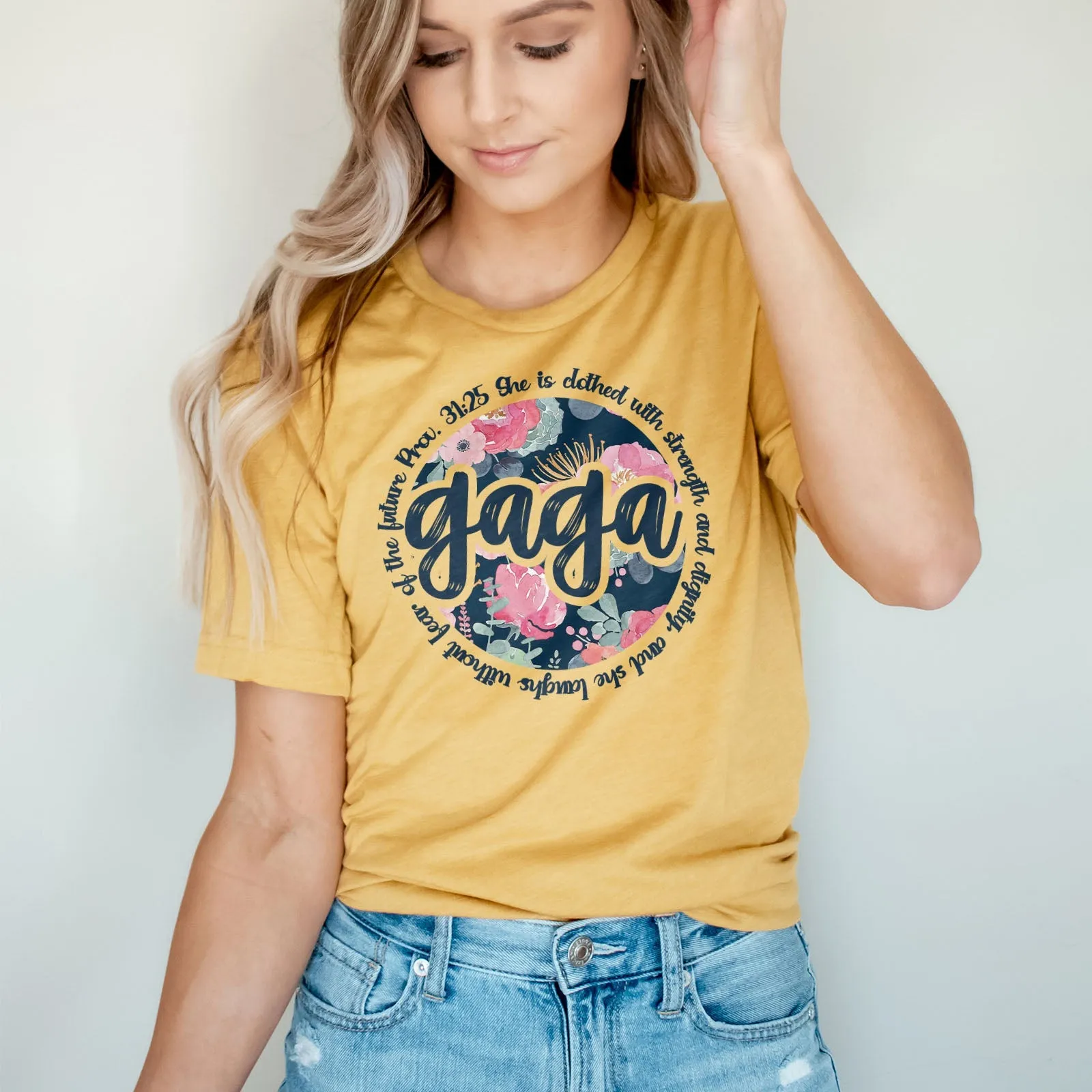 She is Clothed With Strength Gaga Tee Shirts For Women - Christian Shirts for Women - Religious Tee Shirts