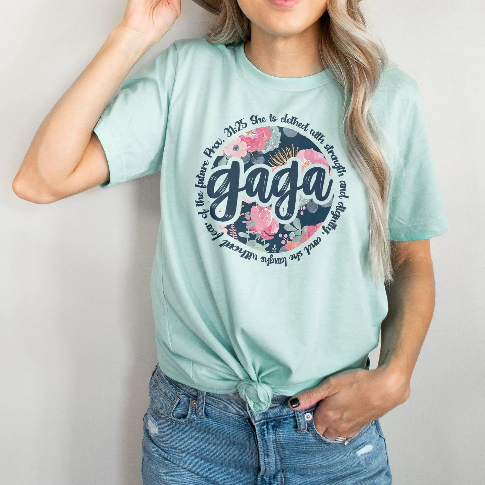 She is Clothed With Strength Gaga Tee Shirts For Women - Christian Shirts for Women - Religious Tee Shirts